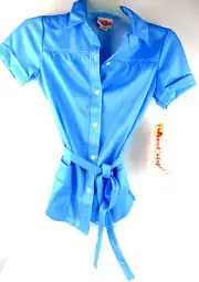 Vintage Just Pops By Crest Short Sleeve Blue Button Up Top Womens S