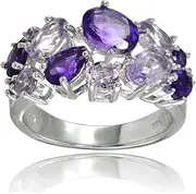 [Ice Gems] Sterling Silver Genuine African Amethyst and Amethyst Tonal Cluster Ring