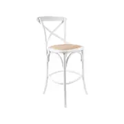 Aster Crossback Bar Stools Dining Chair Solid Birch Timber Rattan Seat - White