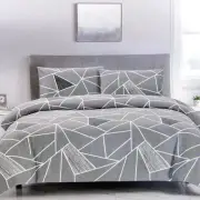 Artex Bentley Grey Quilt Cover Set Geometric Pattern Reversible Printed Microfiber Polyester Double