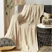 120*180cm Cozy Decorative Knit Woven Throw Blanket Sofa Throw Bed Throw Bed Blanket - Beige
