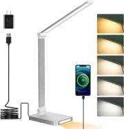 LED Desk Lamp with USB Ports, Touch Control, 5 Color Modes, 3 Brightness Levels