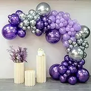 Purple Silver Balloon Garland 127 Pcs 18In 12In 10In 5In Latex Balloons Arch Kit for Baby Shower Bridal Shower Birthday Party Decors (Purple Silver)