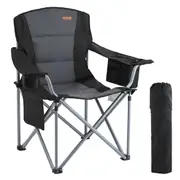 Camping Folding Chair for Adults, Portable Heavy Duty Outdoor Quad Lumbar Back Padded Arm Chairs with Side Pockets, Cup Holder and Cooler Bag for Beach, Lawn, Picnic, Fishing, Backpacking,