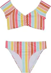 [Roxy] Girl's Like US Crop Top Swimsuit Set (Big Kids) Bright White Rainbow Candy 14 Big Kid