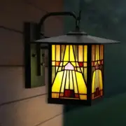 Wall Light Fixture Tiffany Stained Glass Sconce for House Deck Bronze Finish