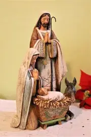 Holy Family Nativity Set with Donkey Joy to the World Centerpiece 10.5 inch
