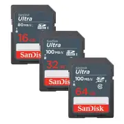 SANDISK ULTRA SDHC SDXC SD C10 256GB 128GB 64GB 32GB 16GB Memory Card 100MBs LOT