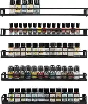 Wall Mounted Black Metal Nail Polish Display Shelves, Spice Rack, Set of 5