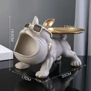 Cool French Silver Bulldog Butler Décor Tray Big Mouth Dog Statue Storage Box