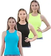 [True Face] Womens Ribbed Vest Tops Multipacks Poly Cotton Sleeveless Cami Tank Summer Strappy Gym Vests Casual Activewear UK