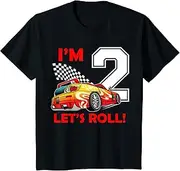 [X.Style] Kids Race Car 2nd Birthday 2 Boy Toddler B-Day Racing Car Driver ds1059 T-Shirt (S) Black