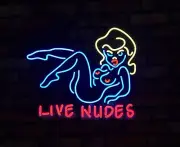 Live Nudes Pole Girl Dance Open 20"x16" Neon Lamp Light Sign Bar Pub Real Glass