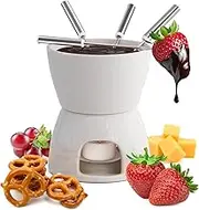 Joeji's Kitchen Ceramic Chocolate Fondue Cookware Complete Cheese Fondue Sets with Fondue Pot Candle & Forks Non Electric Fondue Set Heated with a Tealight Dishwasher-Safe Fondue Mug