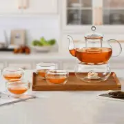 Luxury Glass Tea Kettle Set: 33.8oz Teapot with Infuser & 4 Stylish Teacups