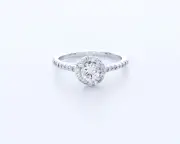 1.7 CT Certified Natural Diamond F/VS1 Round Cut 14K Gold Prong Halo Accent Ring