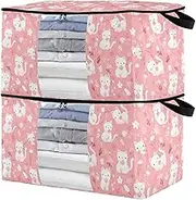 sanluoli 60L 2 Pack Bed Sheet Storage Containers with Reinforced Handles, clear window Closet Organizer Bag