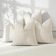 OTOSTAR Set of 4 Linen Decorative Throw Pillow Covers Solid Square Pillowcase Modern Farmhouse Cushion Covers for Home Decor Sofa Couch Bed 24x24 Inch Beige