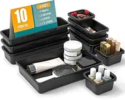 StoreHappily 10 PSC Drawer Organizer Set, 4 Size Makeup Drawer Divider Organizer With Non-Slip Pads, Interlocking Plastic Storage Bins for Office,Jewelry Vanity,Gadgets, Bathroom,Kitchen, Black