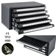 Drill Bit Dispenser Cabinet 60-Compartment Organizer 5 Drawer #1-60 Tool Box NEW
