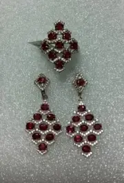 Ruby Sterling Silver Earrings & Ring (7.5) Set