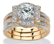 ROUND CZ ACCENTS WEDDING 2 GP RING SET18K GOLD STERLING SILVER 6 7 8 9 10