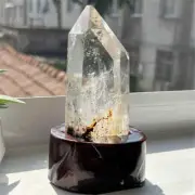 310g Natural Phantom Ghost Quartz Obelisk Quartz Cystal Point Wand Tower + Stand
