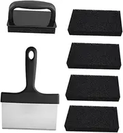 MERRYHAPY 6pc Grill Cleaner Set Grill Scraper Cleaning Brush Barbecue Suite Non-Slip Handle Black