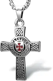 [bahamut] Knights Templar Cross Pendant Necklace for Men Boys Stainless Steel Vintage Crusader Holy Knight Jewelry with 25 inches Chain