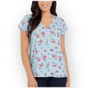 Hilary Radley Ladies’ V-Neck Blouse, Blue Floral Combo, Size Large - 570L