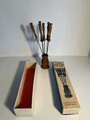Vintage MCM fondue forks with caddy by David Kamenstein In Box Pre Owned