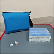 Mahjong Set Small Mahjong Travel Family Mahjong Game with 144 Engraved Tiles Household Hand Mahjong Chinese Mah Jongg Set(Blue)