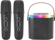 JESWO Portable Karaoke Machine with 2 Wireless Microphones and Dynamic Lights, Mini Bluetooth Speaker for Adults and Children,Birthday Gift, Party, School,Outdoor, Travel (Black)
