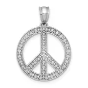 14k White Gold White Peace Symbol Pendant