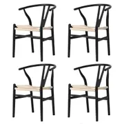 Oikiture 4x Dining Chair Wooden Hans Wegner Chair Wishbone Cafe Lounge Seat Black