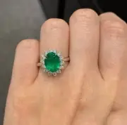 2.00 Ct Natural Oval Zambia Emerald Diamond Proposal Ring14K solid white gold