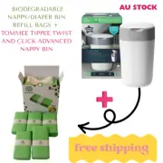 Tommee Tippee Twist & Click Nappy Bin+1x Cassette + 30m Biodegradable Refill Bag