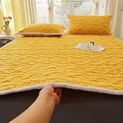 Mattress Protector, Mattress Pad with Elastic Straps, Luxury Velvet Mattress Covers Breathable Mattress Topper, Noiseless(Yellow,90 * 200cm)