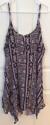 Adam Levine Empire Waist Boho Dress Spaghetti Strap Size L Blue Fish Print