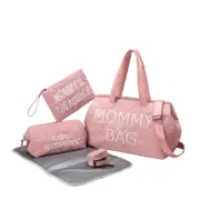 ANYMOM Mommy Diaper Bag Pink Handbag 5 pcs set with Portable Changing Pad Adjustable and Removable Strap Diamond Pattern Maternity Bag