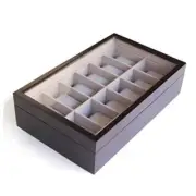 Solid Wood Watch Box Organizer with Glass Display Top 12 slot by () Espresso