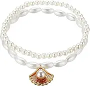 [LAXTO] Bracelets,Bracelet Jewellery,Anklet String Charm,Bracelet Beads Boho Double Layer Anklets for Women Pearl Seashell Streaming Pendant Foot Chains 8 Shape Beach Bracelet Anklets Men Bracelet