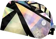 [FVQL] 2 Pcs Bouffant Caps with Sweatband, Scrub Cap with Buttons, Rainbow Abstract Pattern Graphic