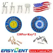 120pcs Dental Screw Posts Conical Post Drill Assorted Kit*120&Key*2 Gold/Silver