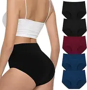 [VZGZIL] Underwear Womens, Cotton Tummy Control Knickers Women Hipster Panties, High Waisted Underwear for Women, Soft Breathable Womens Underpants Cosy Stretch Ladies Full Briefs, Multipack of 5,