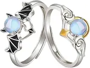 [COLORFUL BLING] Couple Rings Set for Her Him Promise Rings Heartbeat Angel Demon Rings Adjustable Engagement Rings for Couples Valentines Day Jewelry