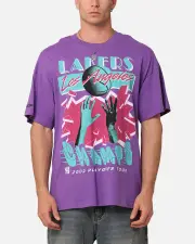 [MITCHELL & NESS] Mitchell & Ness Los Angeles Lakers 2002 Playoffs Tour T-shirt Lavender - Size S S Lavender