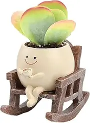 Resin Flower Pot,Smiley Face Planter Pots,Coffee Rocking Chair Planter,Succulent Pots,Outdoor Planter Decoration,Rocking Chair Flower Pot,for Office,Sill,Dining Table (Art Deco)