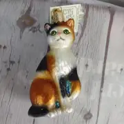 Old World Christmas Ornament CALICO CAT Glass 2013 NWT OWC
