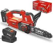 TOPEX 20V Cordless Brushless Chainsaw Portable Handheld Garden Pruning Saw Brushless for Branch Wood Cutting and Gardening w/ 4.0AH Lithium Battery Fast Charger